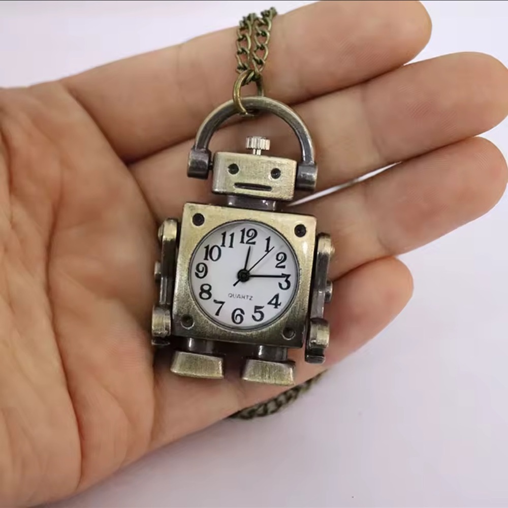 Vintage Robot shape Arabic numerals round dial quartz pocket watch pendant